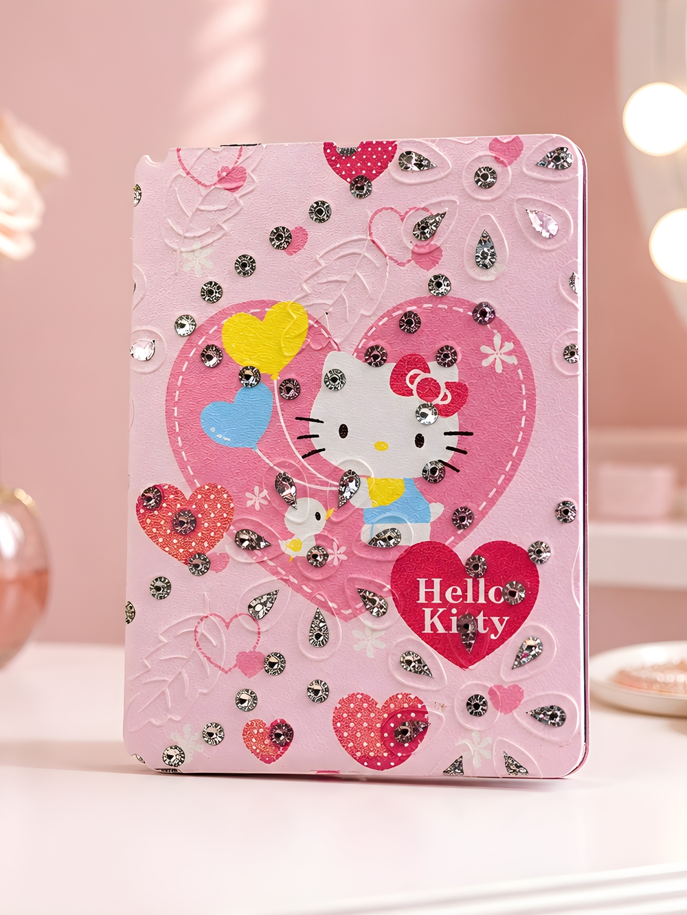 Hello Kitty Pink Double Sided Mirror with Heart Design And Rhinestones